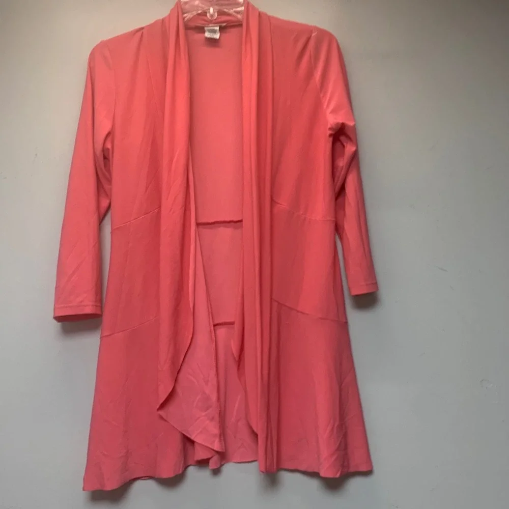 Claudia Richard Cardigan Womens Small Coral Excellent Draped Waterfall Tiered